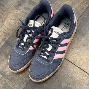 adidas cloud foam Navy Suede Sneakers with Pink Stripes and Gum Sole